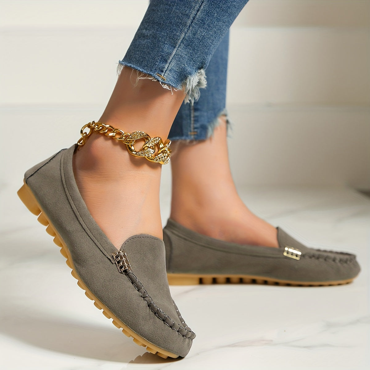Women's Round Toe Loafers, Solid Comfortable Slip On Shoes, Women's Footwear