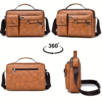 WEIXIER Men's Business Crossbody Bag - Premium with Multi-Compartment Design, Adjustable Strap & Portable Headphone Jack Pocket - Light Brown Office & Casual Shoulder Bag Gift for Dad, Husband (Anniversary Present), Crossbody