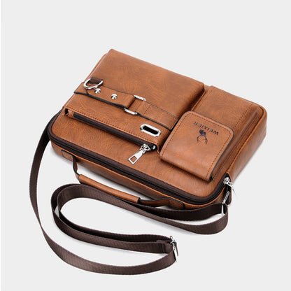 WEIXIER Men's Business Crossbody Bag - Premium with Multi-Compartment Design, Adjustable Strap & Portable Headphone Jack Pocket - Light Brown Office & Casual Shoulder Bag Gift for Dad, Husband (Anniversary Present), Crossbody