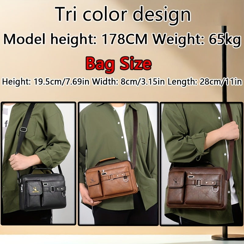 WEIXIER Men's Business Crossbody Bag - Premium with Multi-Compartment Design, Adjustable Strap & Portable Headphone Jack Pocket - Light Brown Office & Casual Shoulder Bag Gift for Dad, Husband (Anniversary Present), Crossbody