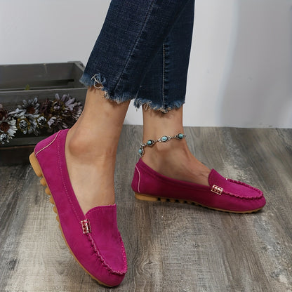 Women's Round Toe Loafers, Solid Comfortable Slip On Shoes, Women's Footwear