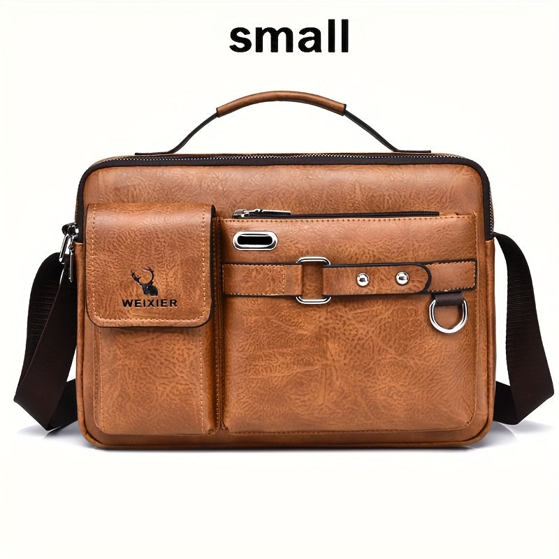 WEIXIER Men's Business Crossbody Bag - Premium with Multi-Compartment Design, Adjustable Strap & Portable Headphone Jack Pocket - Light Brown Office & Casual Shoulder Bag Gift for Dad, Husband (Anniversary Present), Crossbody