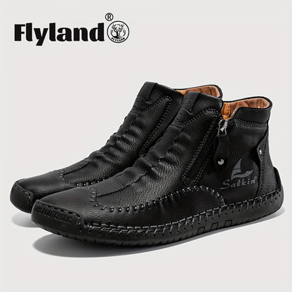 Comfortable Wear-resistant FLYLAND Men's Ankle Boots Vintage Style Non-slip Stitch Boots for Hiking Trekking Climbing Outdoor Shoes