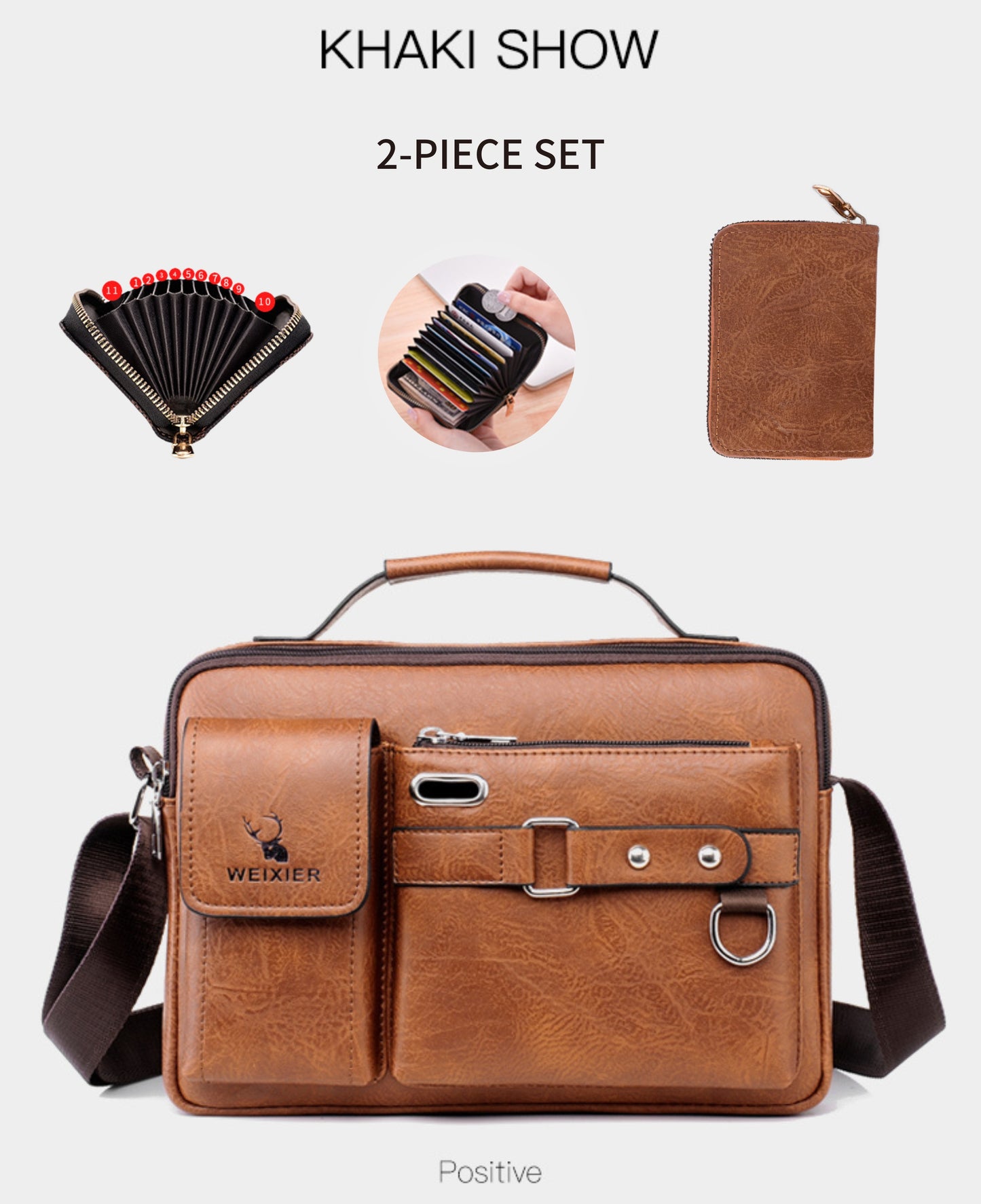 WEIXIER Men's Business Crossbody Bag - Premium with Multi-Compartment Design, Adjustable Strap & Portable Headphone Jack Pocket - Light Brown Office & Casual Shoulder Bag Gift for Dad, Husband (Anniversary Present), Crossbody