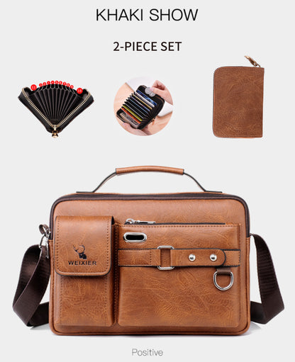 WEIXIER Men's Business Crossbody Bag - Premium with Multi-Compartment Design, Adjustable Strap & Portable Headphone Jack Pocket - Light Brown Office & Casual Shoulder Bag Gift for Dad, Husband (Anniversary Present), Crossbody