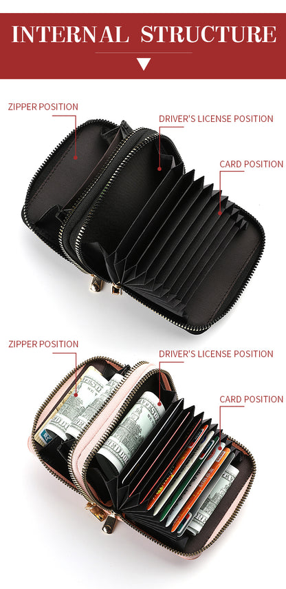 Stylish Womens Double Zipper Wallet - Compact Short Card Holder with Large Capacity, Practical Coin Purse for Everyday Use
