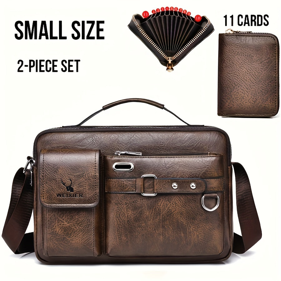 WEIXIER Men's Business Crossbody Bag - Premium with Multi-Compartment Design, Adjustable Strap & Portable Headphone Jack Pocket - Light Brown Office & Casual Shoulder Bag Gift for Dad, Husband (Anniversary Present), Crossbody
