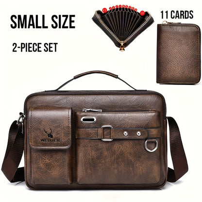 WEIXIER Men's Business Crossbody Bag - Premium with Multi-Compartment Design, Adjustable Strap & Portable Headphone Jack Pocket - Light Brown Office & Casual Shoulder Bag Gift for Dad, Husband (Anniversary Present), Crossbody