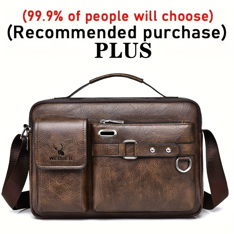 WEIXIER Men's Business Crossbody Bag - Premium with Multi-Compartment Design, Adjustable Strap & Portable Headphone Jack Pocket - Light Brown Office & Casual Shoulder Bag Gift for Dad, Husband (Anniversary Present), Crossbody