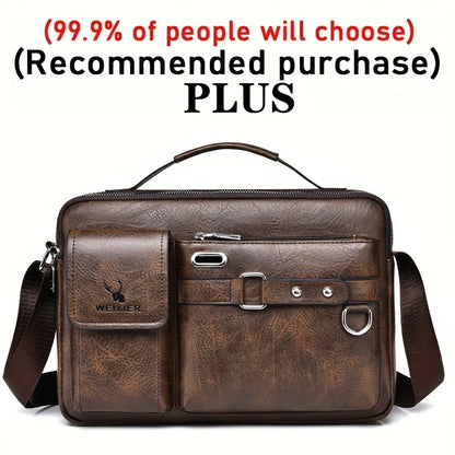 WEIXIER Men's Business Crossbody Bag - Premium with Multi-Compartment Design, Adjustable Strap & Portable Headphone Jack Pocket - Light Brown Office & Casual Shoulder Bag Gift for Dad, Husband (Anniversary Present), Crossbody