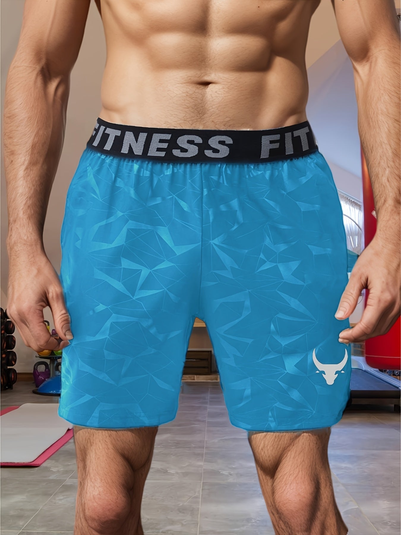 Men's "S's FINE" Athletic Shorts - Gray, Quick-Dry Polyester with Geometric Pattern, Elastic Waistband, Ideal for Running & Workouts, Machine Washable