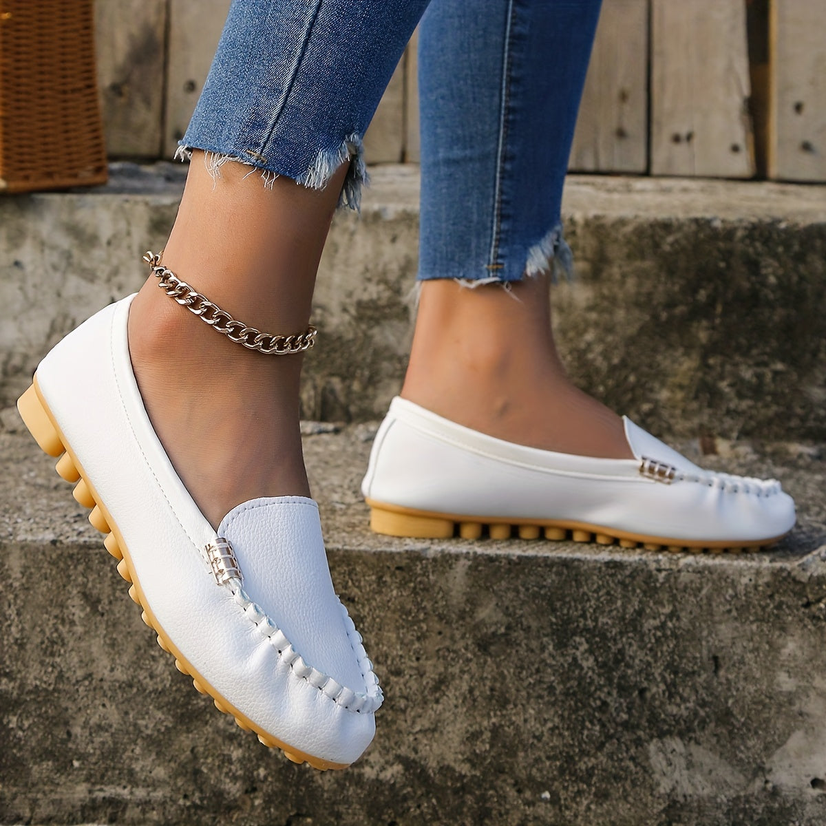 Women's Round Toe Loafers, Solid Comfortable Slip On Shoes, Women's Footwear