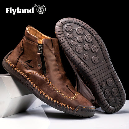 Comfortable Wear-resistant FLYLAND Men's Ankle Boots Vintage Style Non-slip Stitch Boots for Hiking Trekking Climbing Outdoor Shoes