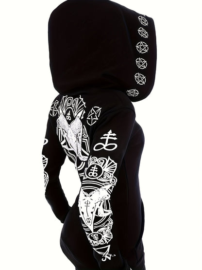 Women's Fashion Punk Style Geometric Print Zipper Sweatshirt