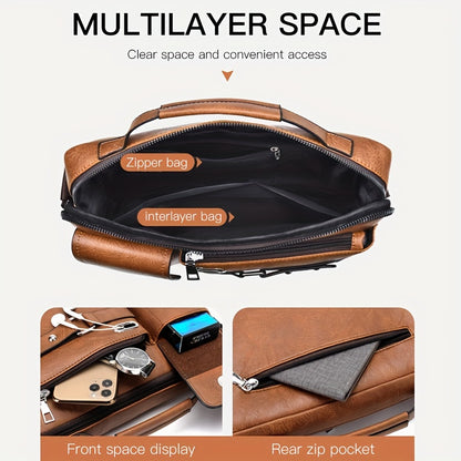 WEIXIER Men's Business Crossbody Bag - Premium with Multi-Compartment Design, Adjustable Strap & Portable Headphone Jack Pocket - Light Brown Office & Casual Shoulder Bag Gift for Dad, Husband (Anniversary Present), Crossbody