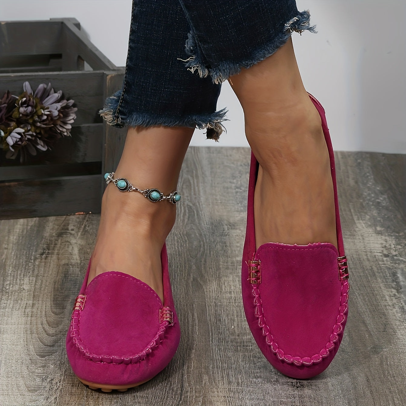 Women's Round Toe Loafers, Solid Comfortable Slip On Shoes, Women's Footwear