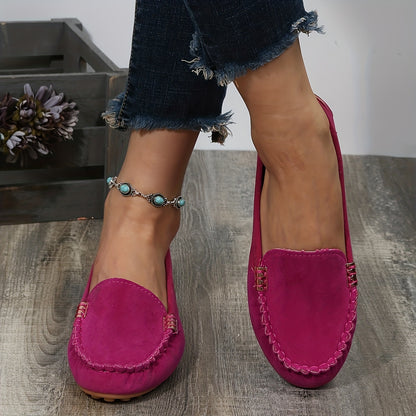 Women's Round Toe Loafers, Solid Comfortable Slip On Shoes, Women's Footwear