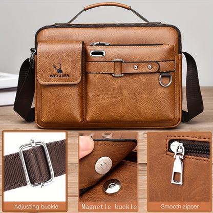 WEIXIER Men's Business Crossbody Bag - Premium with Multi-Compartment Design, Adjustable Strap & Portable Headphone Jack Pocket - Light Brown Office & Casual Shoulder Bag Gift for Dad, Husband (Anniversary Present), Crossbody