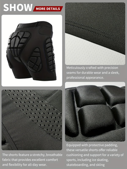 Four Seasons High Stretch Polyester Knit Fabric 3D Padded Shorts for Ice Hockey, Snowboarding, Gymnastics, Roller Skating - Moisture Wicking, Flexible, Regular Fit