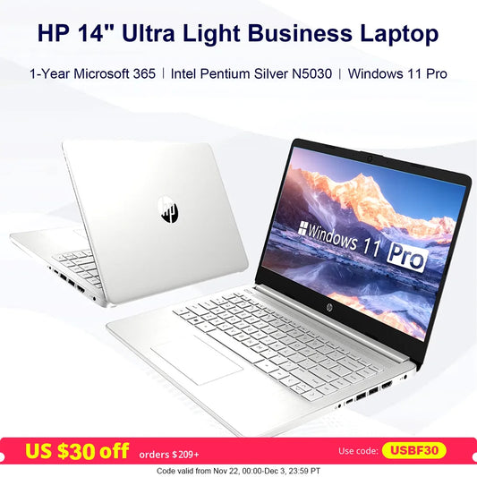 HP 14" Business Laptop,Intel Pentium Silver N5030,Up to 32GB RAM,2TB SSD,1-Year Microsoft 365,Ultral Light,Windows 11 Pro,Silver
