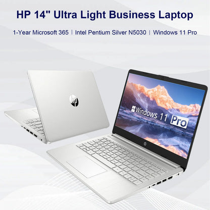 HP 14" Business Laptop,Intel Pentium Silver N5030,Up to 32GB RAM,2TB SSD,1-Year Microsoft 365,Ultral Light,Windows 11 Pro,Silver