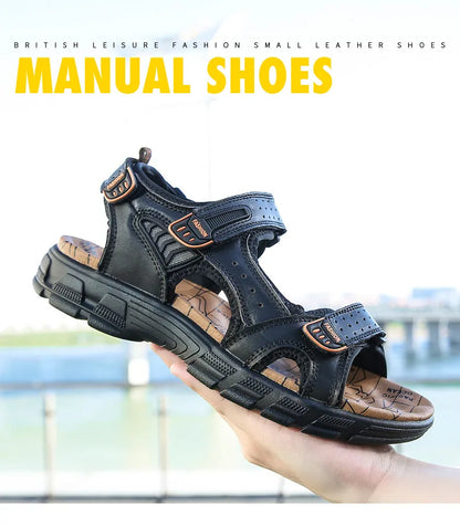 Brand Classic Mens Sandals Summer Genuine Leather Sandals Men Outdoor Casual Lightweight Sandal Fashion Men Sneakers Size 38-46