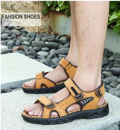 Brand Classic Mens Sandals Summer Genuine Leather Sandals Men Outdoor Casual Lightweight Sandal Fashion Men Sneakers Size 38-46