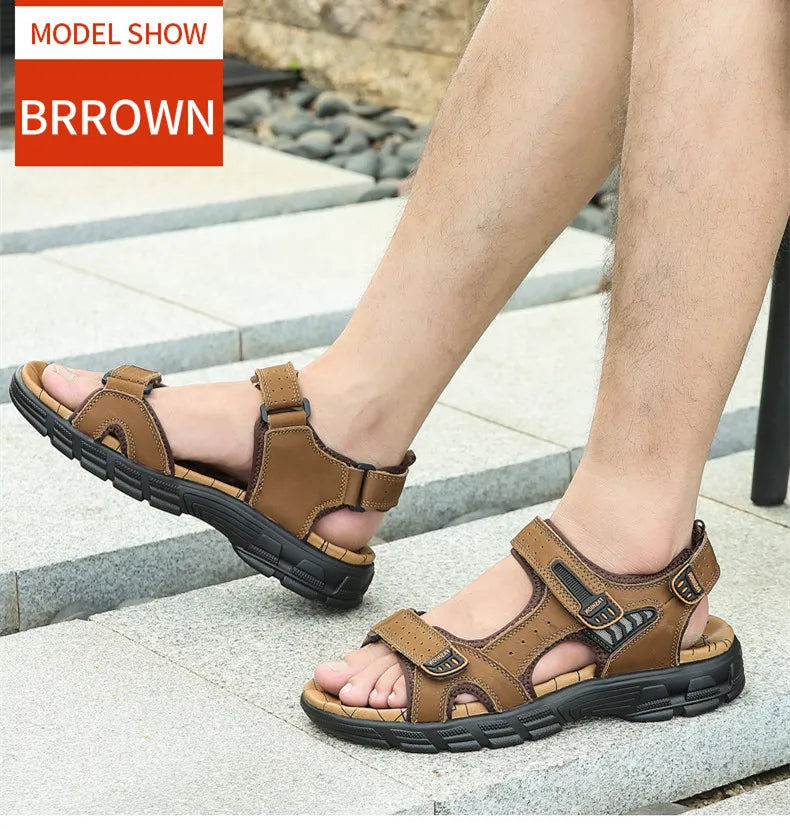 Brand Classic Mens Sandals Summer Genuine Leather Sandals Men Outdoor Casual Lightweight Sandal Fashion Men Sneakers Size 38-46