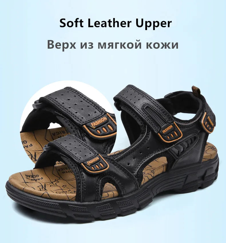 Brand Classic Mens Sandals Summer Genuine Leather Sandals Men Outdoor Casual Lightweight Sandal Fashion Men Sneakers Size 38-46