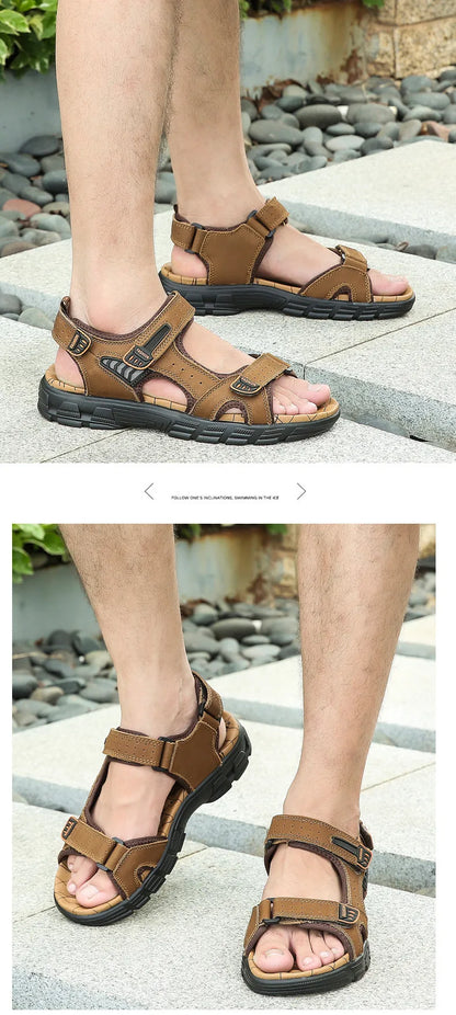 Brand Classic Mens Sandals Summer Genuine Leather Sandals Men Outdoor Casual Lightweight Sandal Fashion Men Sneakers Size 38-46