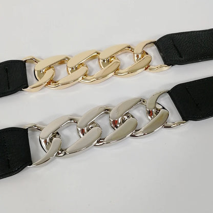 Gold chain belt elastic silver metal waist belts for women ceinture femme stretch cummerbunds ladies coat ketting riem waistband