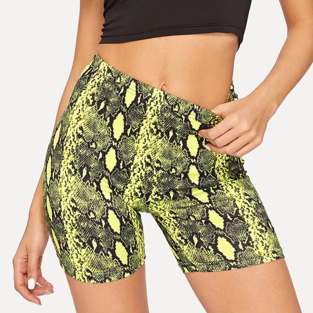 Sexy Women Summer Shorts New Snake Print High Waist Shorts Elastic Waist Short Trousers Women Trousers Pantalones Cortos Mujer