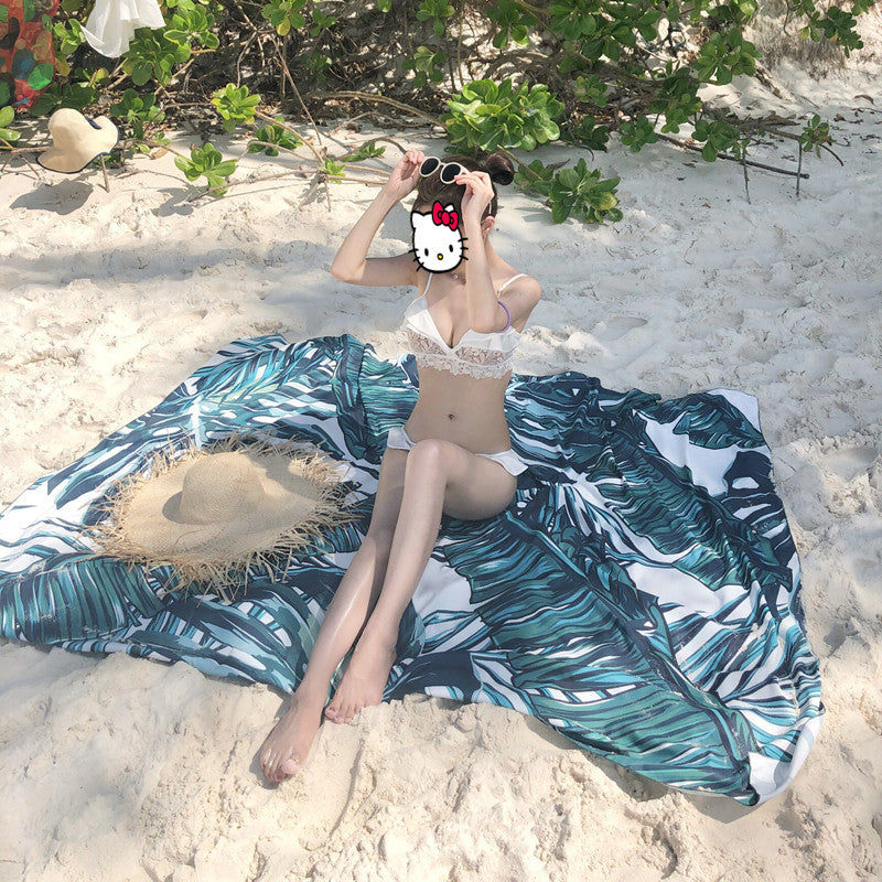 Beach Towel Seaside Beach Mat Sand-Proof Mat Portable Ultra-Light Beach Net Red Decorative Cloth Outdoor Sunscreen Shawl Quick-Drying
