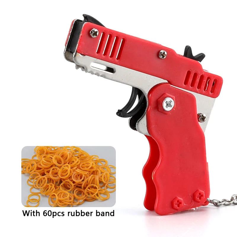 1PC Mini Toy Metal Gun with Rubber Band Fun Folding Pistol Key Charm Pendant Kids Birthday Gifts Toys Boy Girl Game Party Favors