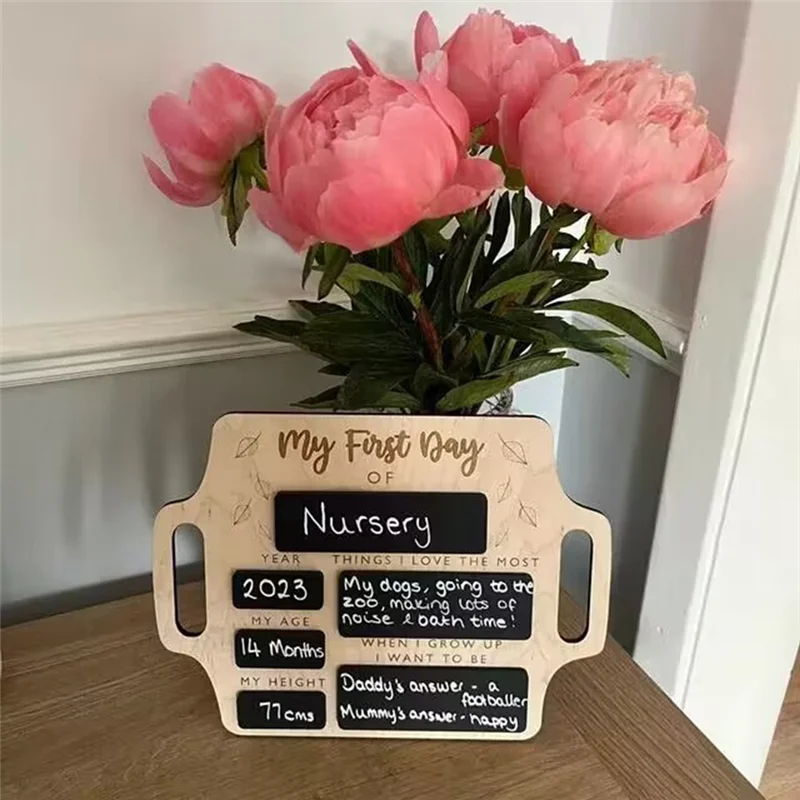 First Day of School Sign - Reusable Memory Photo Board with Handles Back to School Starting School Nursery Preschool