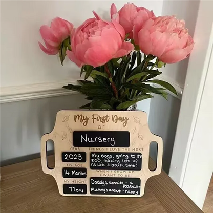 First Day of School Sign - Reusable Memory Photo Board with Handles Back to School Starting School Nursery Preschool