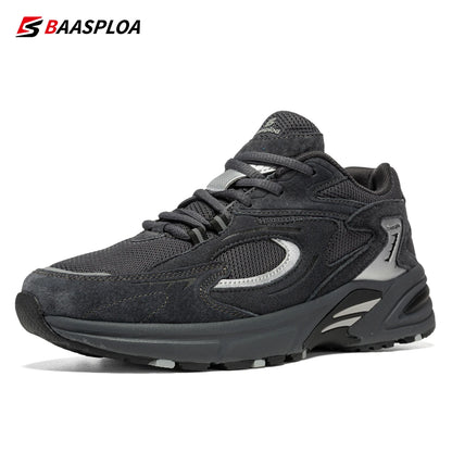 Baasploa Men's Running Shoes Leather Mesh Breathable Non-Slip Men's Outdoor Sports Lightweight Running Basketball Shoes