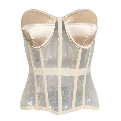 Women Corset Bustiers Strapless With Bra Breathable Mesh Lace Up Boned Bodices Waist Girdle Tummy Control Tight Tops XXS To 6XL