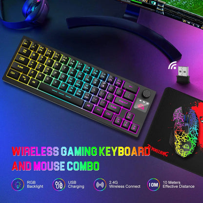 Wireless Gaming Keyboard and Mouse Combo, 12 RGB Backlit Rotary Knob, 4000mAh Battery,Mechanical Feel Keyboard and Quiet Mouse