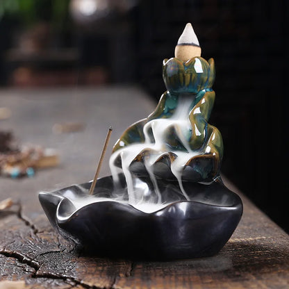 Backflow Incense Burner Aroma Diffuser Household Decoration Accessories, Zen Lotus Leaf Lotus Waterfall Backflow Incense Stand