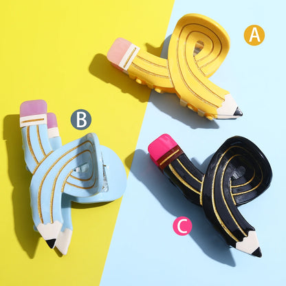 1 piece acetate personalized girls kids back to school pencil hair claw clip