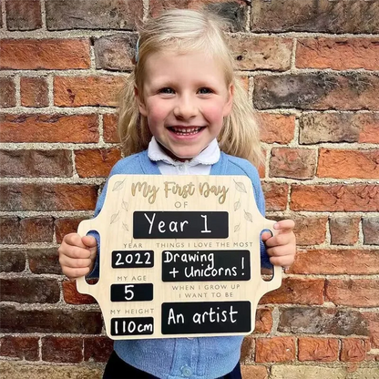 First Day of School Sign - Reusable Memory Photo Board with Handles Back to School Starting School Nursery Preschool