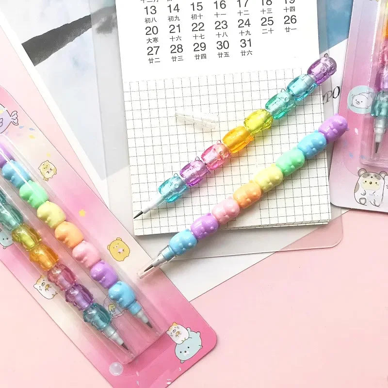 2pcs/pack Cartoon Animals Mechanical Pencils Kawaii HB Lead Non Sharpening Pencil for Writing Korean Stationery Kids Gift Office