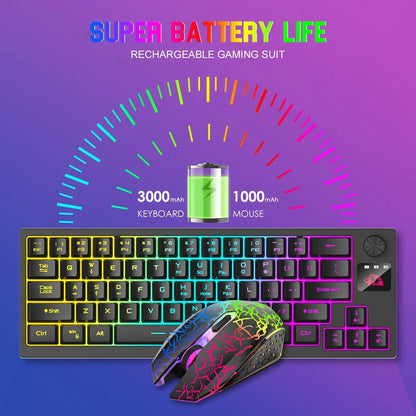 Wireless Gaming Keyboard and Mouse Combo, 12 RGB Backlit Rotary Knob, 4000mAh Battery,Mechanical Feel Keyboard and Quiet Mouse