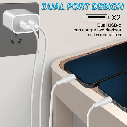 Fast iPhone Charger, 2Pack 40W Dual Port USB C Charger Block With 4Pack 6FT  Lightning Cable for iPhone 14Pro/13/12/11/MiNi/XS