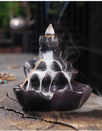 Backflow Incense Burner Aroma Diffuser Household Decoration Accessories, Zen Lotus Leaf Lotus Waterfall Backflow Incense Stand