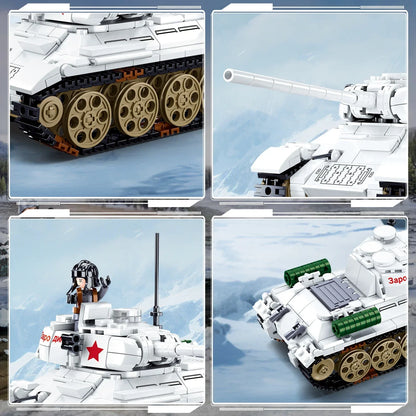 518PCS T34-85 Medium Tank Building Blocks WW2 Heavy Tank Chariot Soldier Figures Model Bricks Set Educational Toys Gifts For Kid