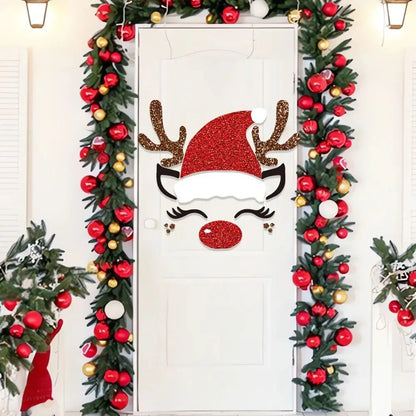 2 Set Cartoon Christmas Felt Door Sticker Elk Christmas Tree Snowman Exquisite Santa Claus Window Sticker Funny