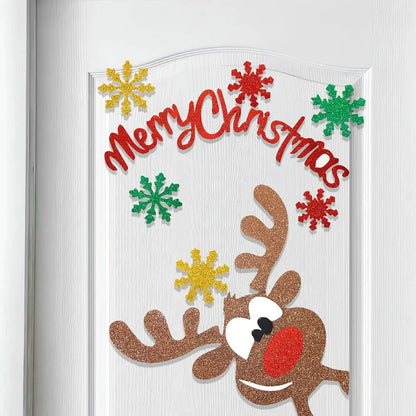 2 Set Cartoon Christmas Felt Door Sticker Elk Christmas Tree Snowman Exquisite Santa Claus Window Sticker Funny