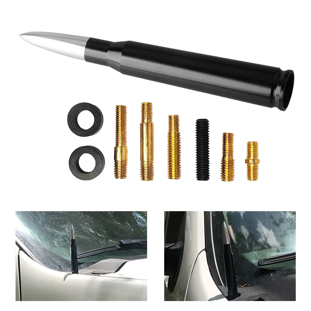 Bullet Antenna Roof Radio Whip Aerial Antenna Pole AM/FM Radio Car Pole Antenna Short Adapter Radio Foot Stations Aluminum